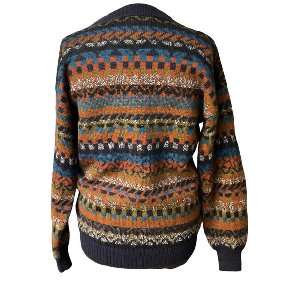 Peruvian Blue Aplaca Fair Isle V-neck Sweater Size M - Picture 4 of 8